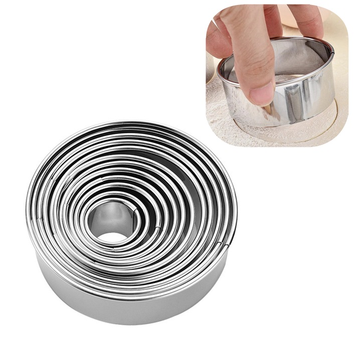 Set 12 forme prajituri RDWESZOD inox argintiu rotund
