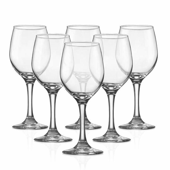 Set 6 pahare de vin cu picior elegante, 330 ml, design clasic american, 20 x 6 cm
