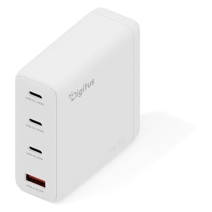 Incarcator USB GaN 140W, Digitus, 1xUSB-A, 3xUSB-C, Alb