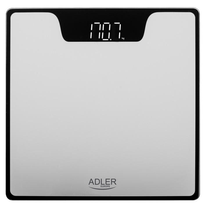 Електронен кантар ADLER, 180кг, LED дисплей, 300x300мм, сребрист