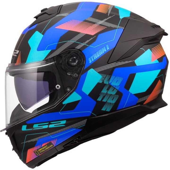 Casca moto LS2 FF808 Stream II Vintage Mika Black Blue cu ochelari integrati, marime L
