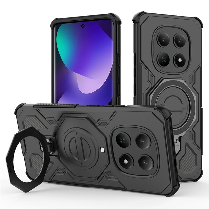 Husa pentru Xiaomi Redmi Note 15 5G HybridView Rugged cu inel suport 360°, Protectie Airbag - negru