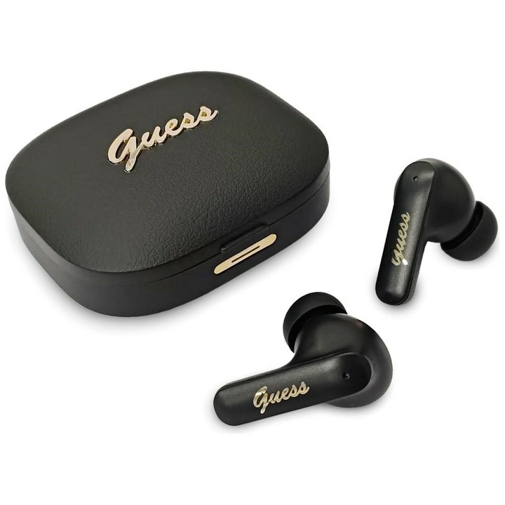 Guess - Wireless Earbuds Script Metal Logo (GUTWSX45PGSK) - Bluetooth V5.4, TWS, with Microphone, Type-C, 400mAh - Black