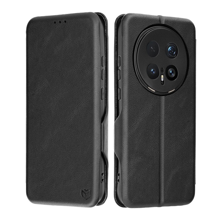 Калъф тип книга SafeProtect за Honor Magic8 Pro, джоб за карти, флип от еко кожа, магнитно закопчаване, черен
