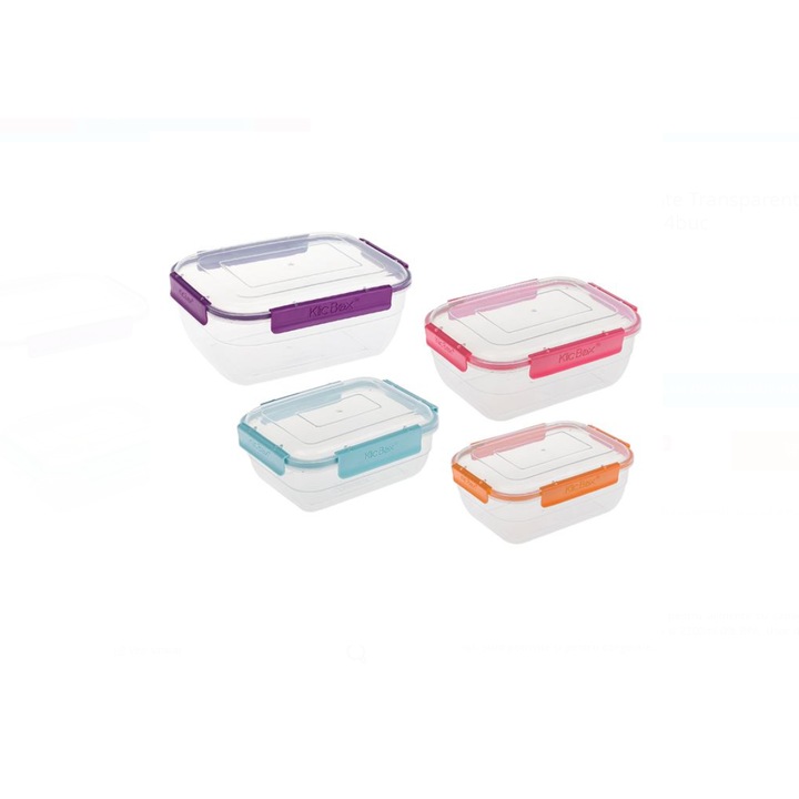 Set Caserole Alimente ZANOX® 4 buc, Transparente cu Capac Clips, 4 Marimi Diferite