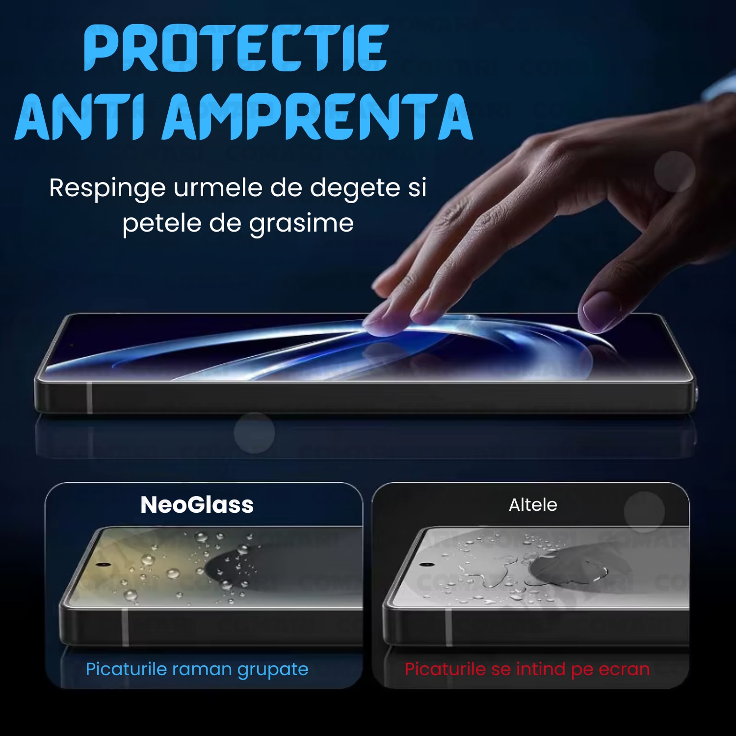 Folie de protectie pentru OnePlus Nord 3 Comari® NeoGlass, sticla securizata 9H, Full Glue, claritate HD, rezistenta la zgarieturi, margini negre, transparent
