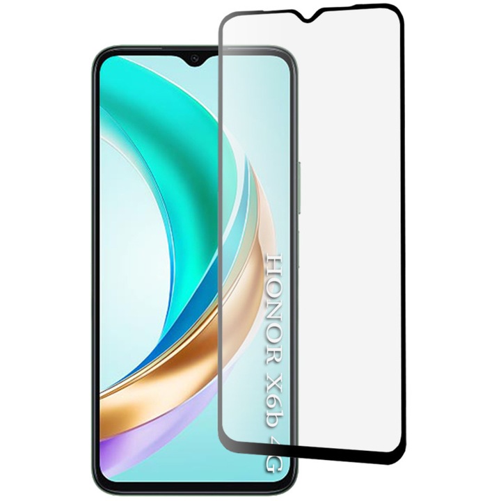 Folie de protectie pentru Honor X6b Comari® NeoGlass, sticla securizata 9H, Full Glue, claritate HD, rezistenta la zgarieturi, margini negre, transparent