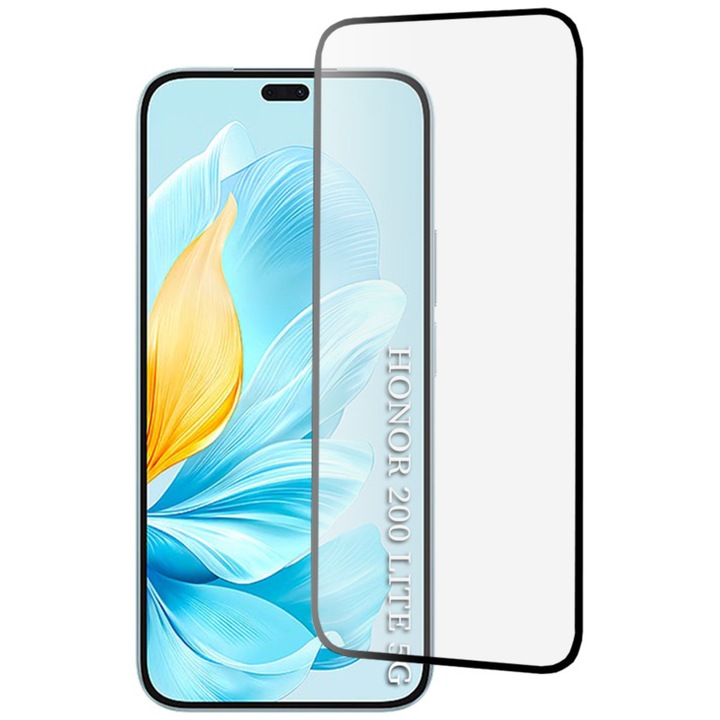 Folie de protectie pentru Honor 200 Lite Comari® NeoGlass, sticla securizata 9H, Full Glue, claritate HD, rezistenta la zgarieturi, margini negre, transparent