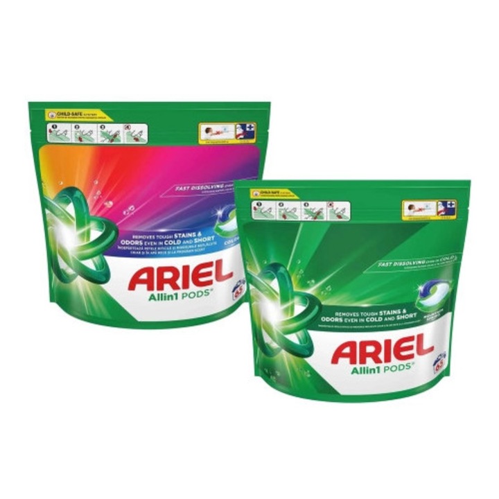 ARIEL All in 1 Pods mosószer kapszula, Color + Mountain Spring, 2 x 65 db