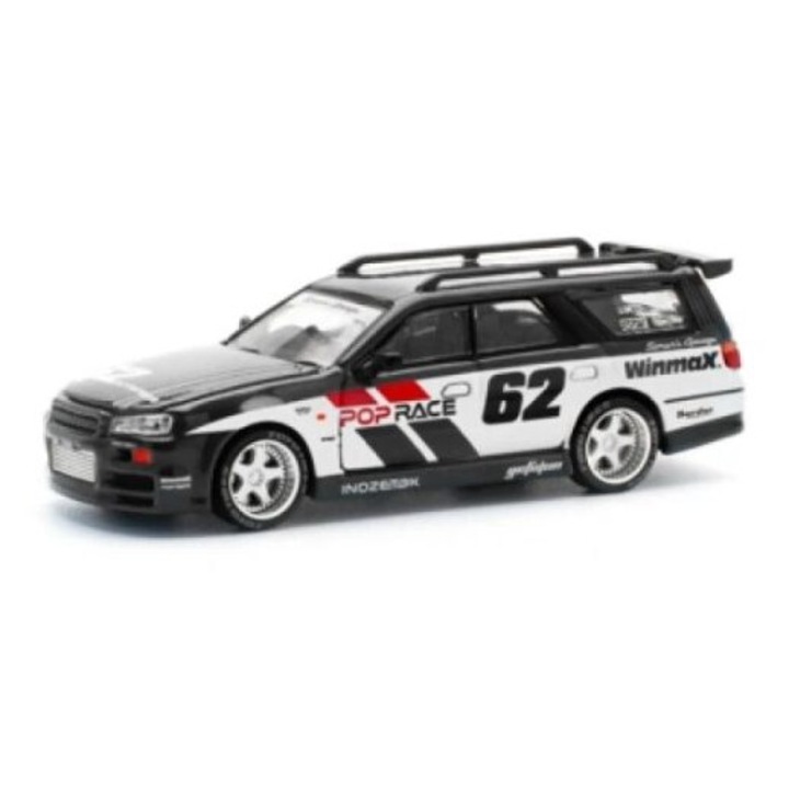 Nissan Stagea Simon`s Garage #62 Fekete 1:64 Pop Race autómodell (PR640211)