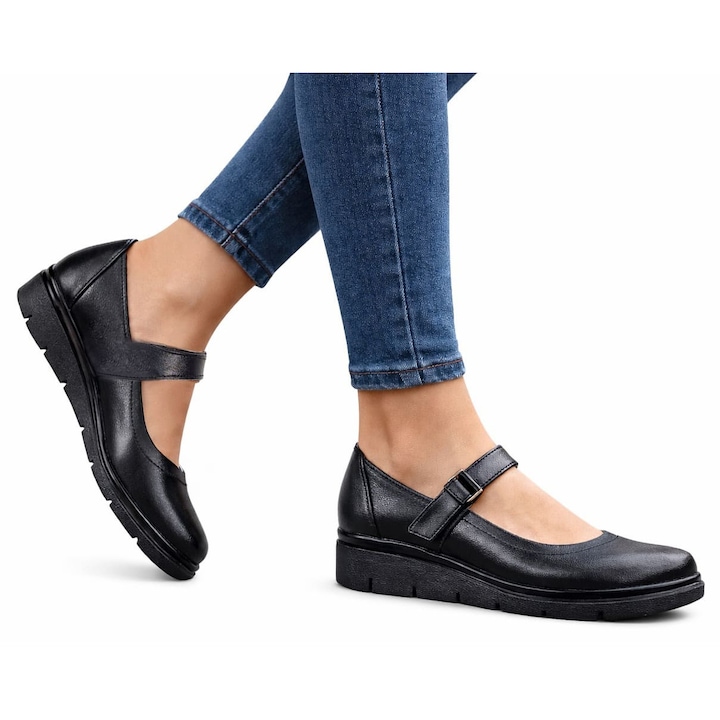 Pantofi dama casual cu talpa comoda model din piele naturala 200456, Negru