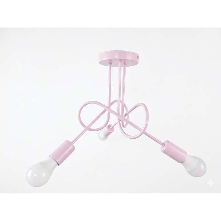 Lustra roz, 3x E27, moderna, pentru camera copilului, design decorativ