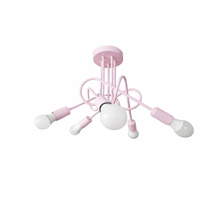 Lustra roz pastel 5x E27 design modern pentru camera fetelor, 38x42cm