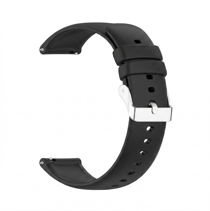 20mm szilikon szíj, Best Accessories, fekete, gyorsrögzítés, ezüst fém csat