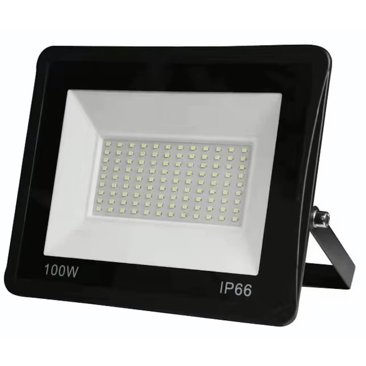Proiector LED 100W Exterior Ultra Puternic, 5000 Lumeni, 72 LED-uri, Lumina Calda Intensa, Carcasa Aluminiu + Sticla, IP66 Rezistent la Apa si Praf, Alimentare 220V, pentru Curte, Garaj, Parcare, Iluminare Profesionala Economica