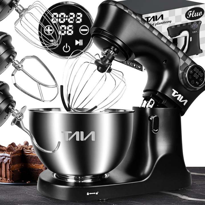 Robot planetar TAIA FLUO 2000W, 4,5L, cu display LED, set complet