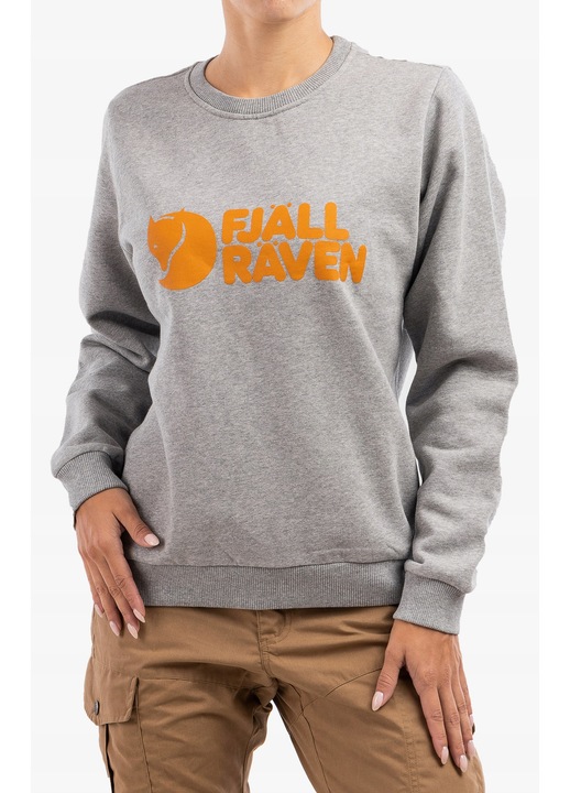 Női pulóver Fjallraven Logo Sweater, melange szürke, organikus pamut, klasszikus szabás