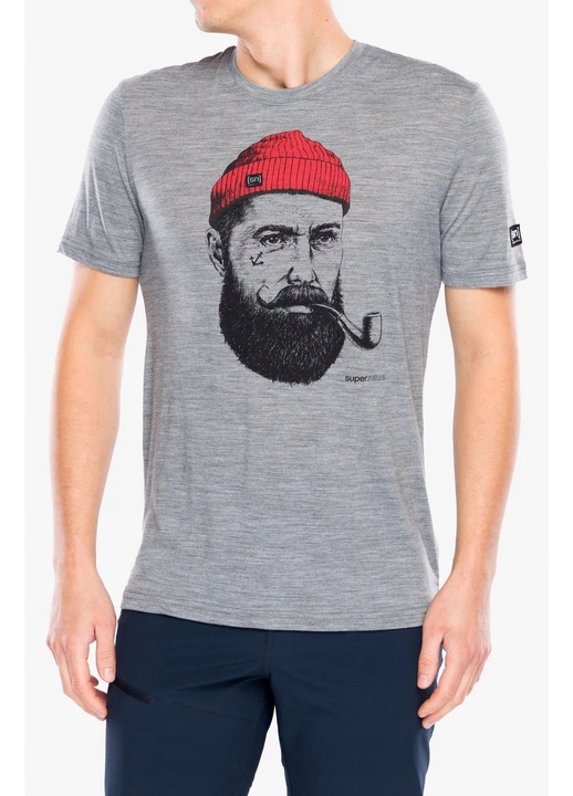 Férfi póló, Sn Sailor Tee, szürke melange, fekete, merinó gyapjú