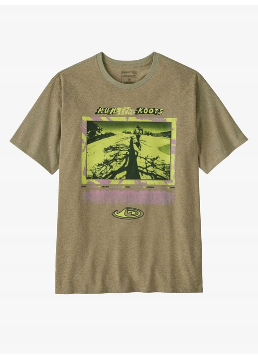Férfi póló, Patagonia, Run Like Roots, mintás, zöld, pamut