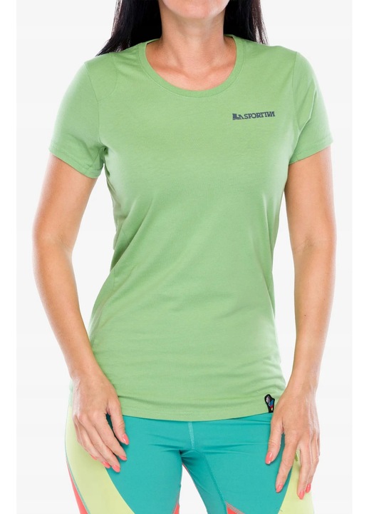 Tricou sport dama La Sportiva Moon Rock, bumbac organic, verde, croiala clasica