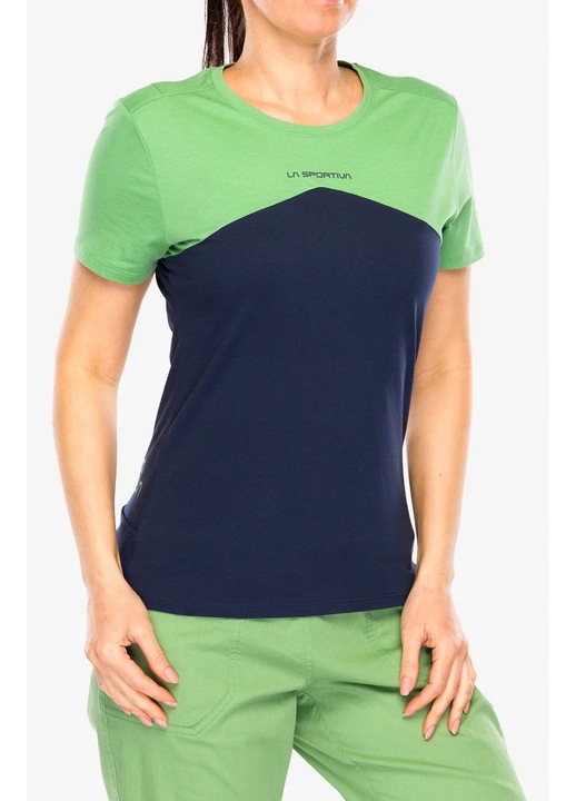 Tricou de alpinism dama La Sportiva Roof T-Shirt, bleumarin/verde, bumbac organic, maneca scurta