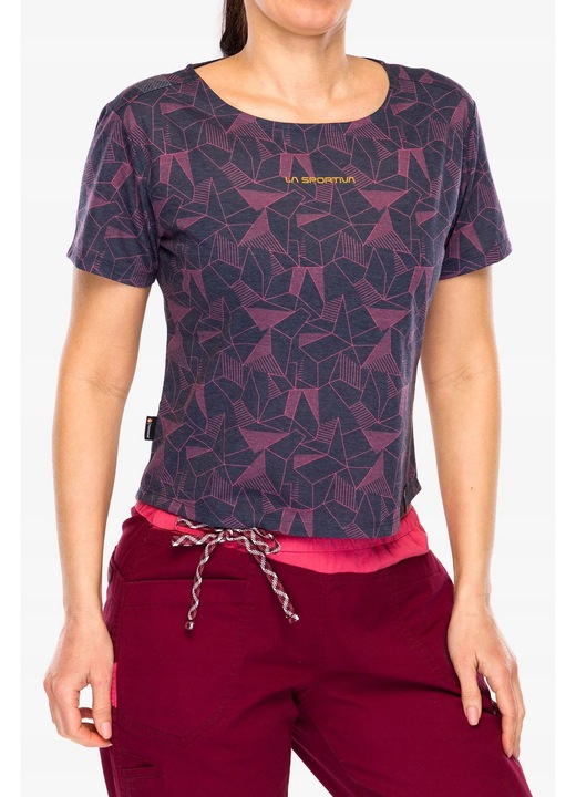 Tricou de alpinism dama La Sportiva Dimension, uscare rapida, antibacterian, bleumarin/burgund, poliester reciclat si bumbac