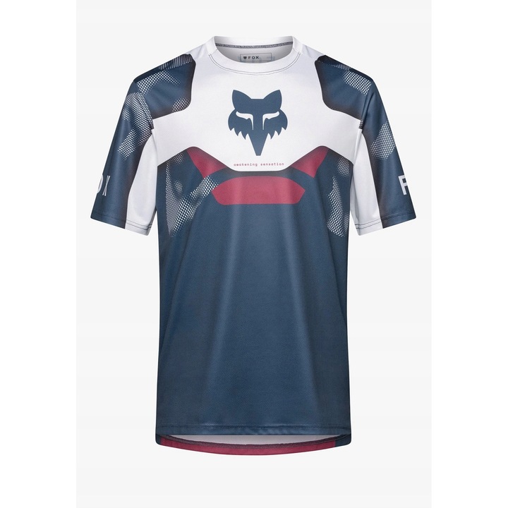 Tricou enduro Fox Ranger SS Jersey Tactile, alb, XXL, material din poliester reciclat, croi pentru biciclisti montani
