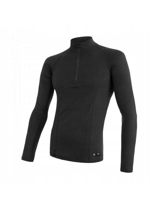 Bluza sport barbati, Sensor, Merino DF Tee L/S, lana Merino, negru, material elastic