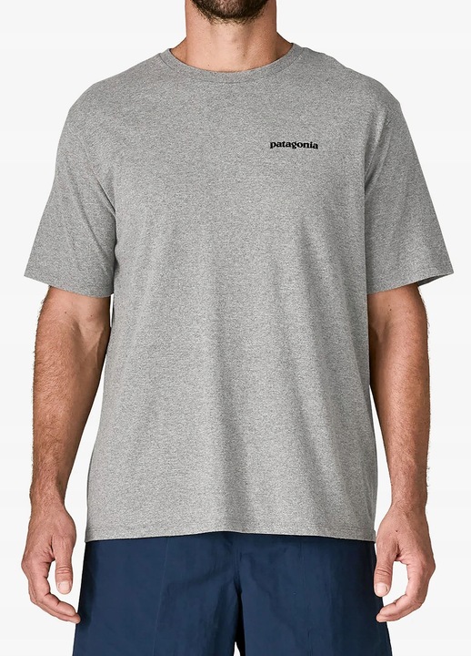 Férfi póló, Patagonia, P-6 Logo Responsibili-Tee, nyomott minta, szürke melír