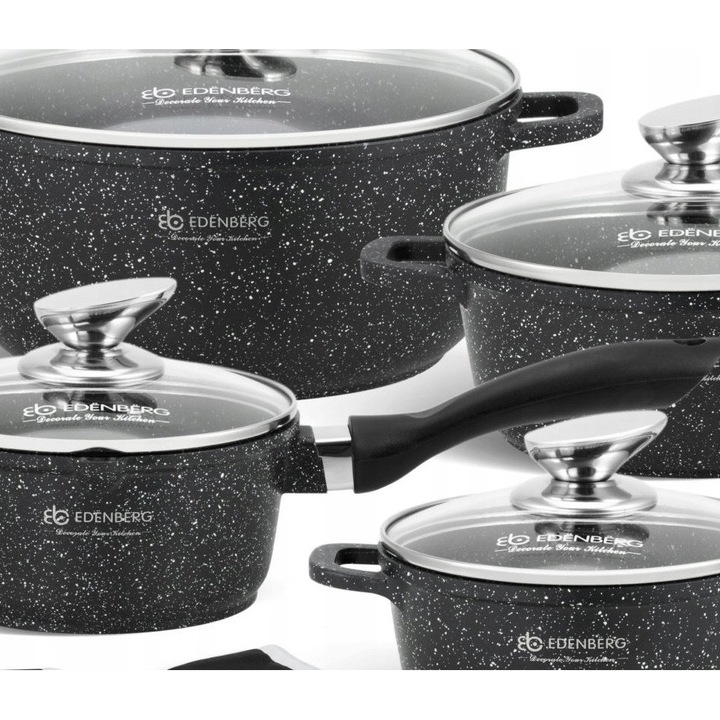 Set oale Edenberg, 8 piese, cu capac, marmura, inductie, gaz