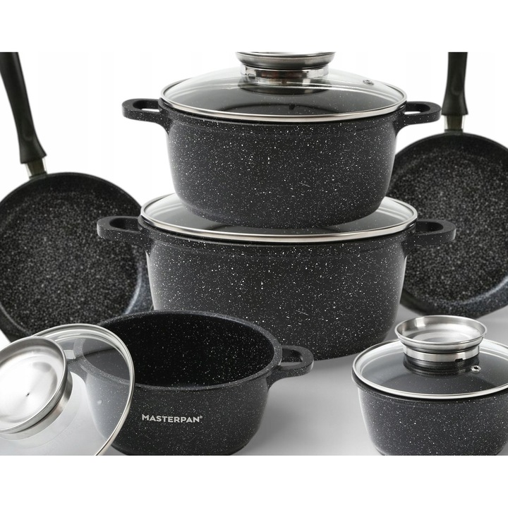 Set oale si cratite Masterpan, 16 elemente, acoperire marmura, inductie, gaz