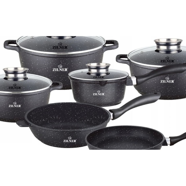 Set oale si cratite Zilner, 12 elemente, marmura, inductie/gaz