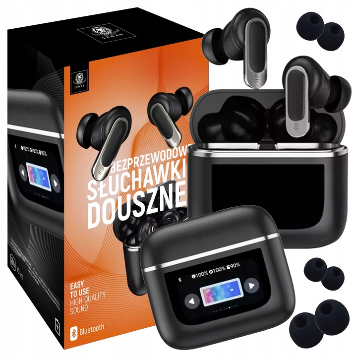 Casti wireless Lewer, Bluetooth 5.3, powerbank, negre, set complet