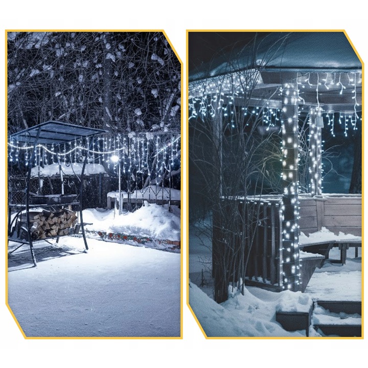 LED Jégcsap Fények 501, Lewer, 22.5m, hideg fehér, 8 világítási mód, 501 db-os készlet