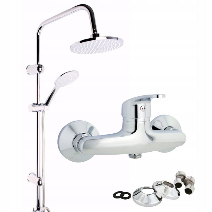 Set prajitor cu baterie, dus si dus cromat/silver, deschidere reglabila, dimensiuni 20x20cm