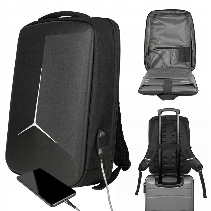 Captain Mike 15.5L merev laptop és tablet hátizsák USB porttal, fekete