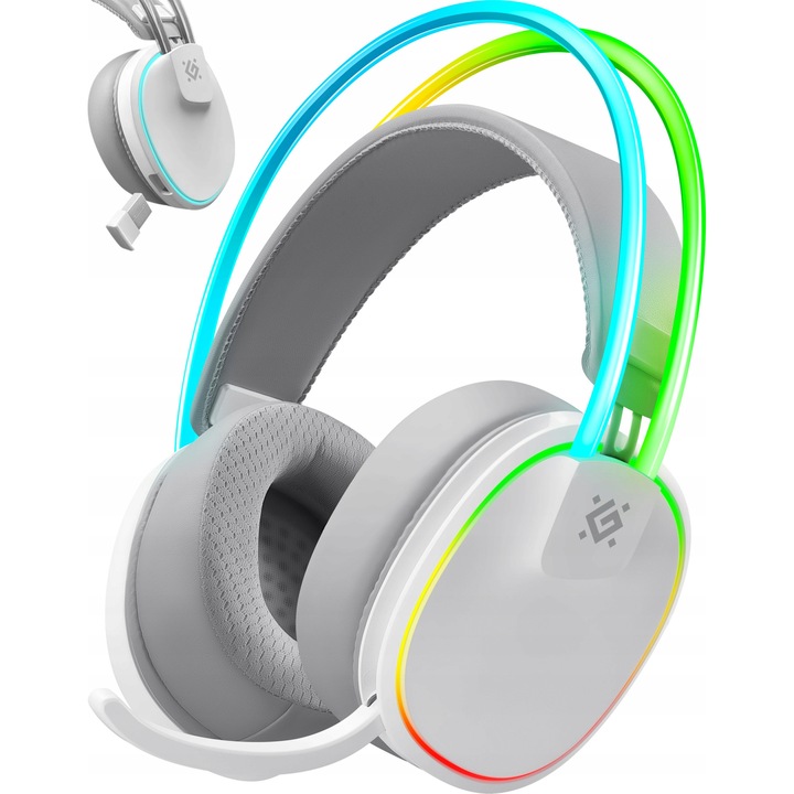 Casti gaming wireless Defender Tsunami, Bluetooth 5.3, RGB, alb, 40h autonomie