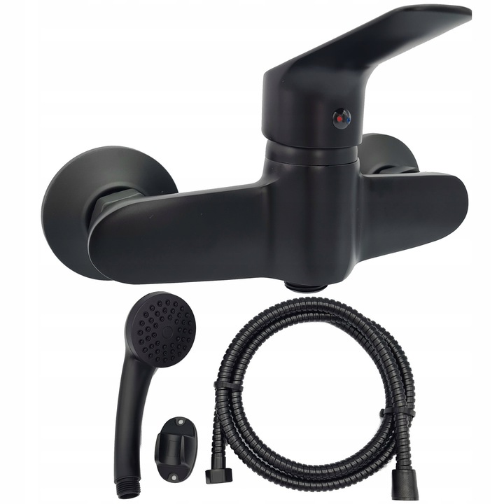 Baterie prysznicowa neagra cu set prysznic, montaj pe perete, stil loft