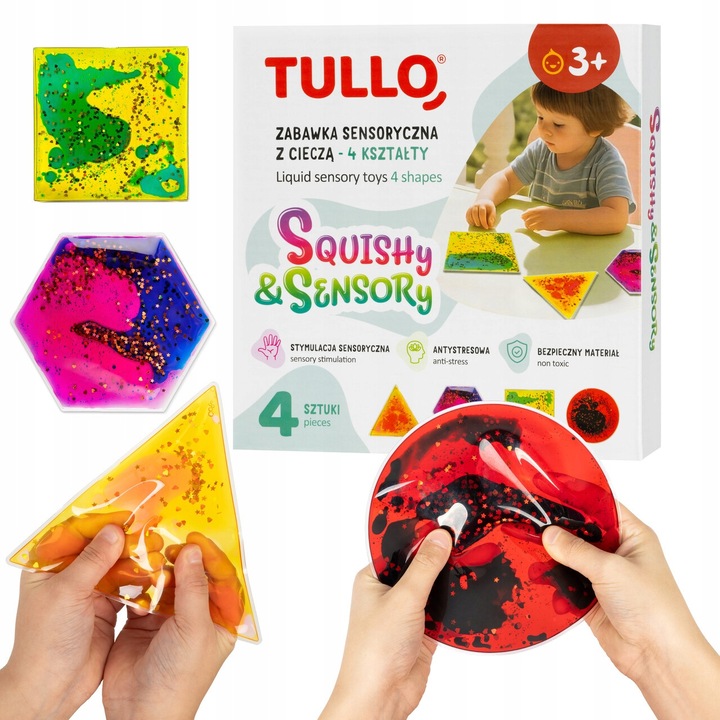 Tullo interaktív játék szett, folyékony szenzoros gyúrók, 4 geometriai forma, többszínű