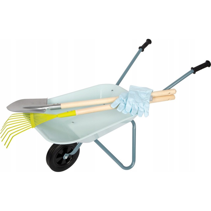 Set joaca gradinarit, Small Foot, taczka, grebla, lopata, pentru copii, 3+