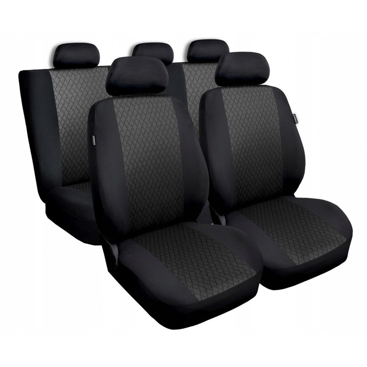 Huse auto set, Profi, gri, pentru majoritatea vehiculelor, include 1 husa pentru bancheta spate, 1 husa pentru spatar, 5 huse pentru headresturi
