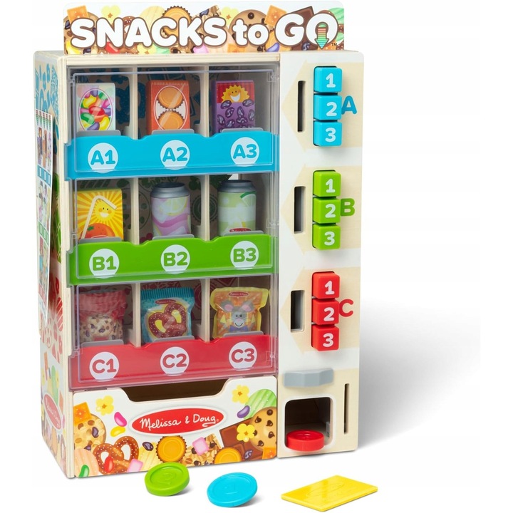 Автомат за играчки със закуски, Melissa & Doug, 16 части, дървен, 3+ години