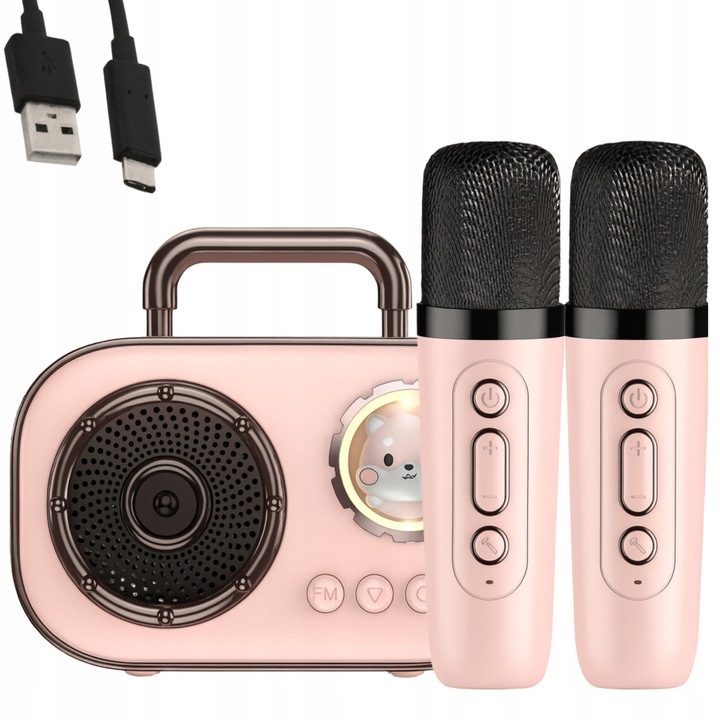 Set karaoke 2x microfon fara fir, AMT, difuzor Bluetooth pentru copii