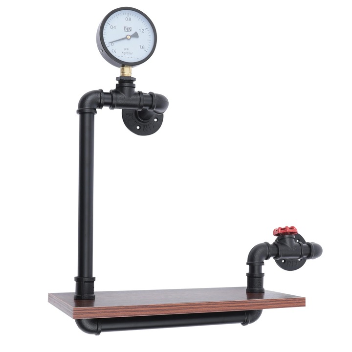 Raft de Perete din Lemn, 1 Nivel, Stil Rustic, Economisire Spatiu, Pentru Living/Dormitor/Bucatarie, Reutilizabil, Multicolor