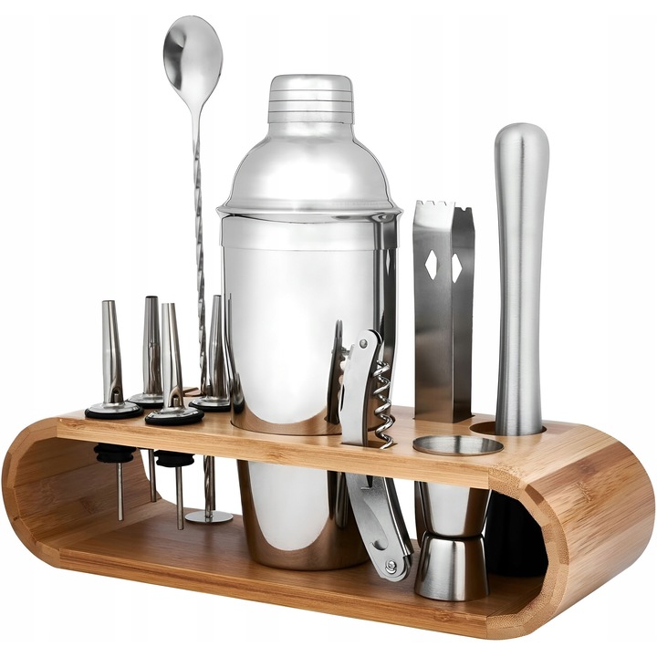 Set profesional de bar pentru cocktailuri, 23 elemente, shaker 750ml, accesorii, multicolor