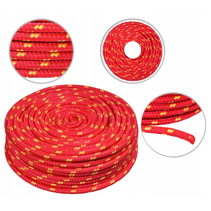 Polipropilén kötél 10mm, 50m, piros foltos, UV-álló