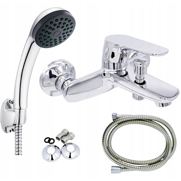 Set baterie si dus cromat, cu suport, 1,5m, design modern, rezistent la coroziune