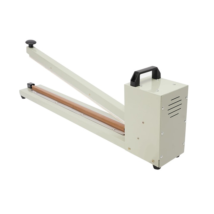Impulzusos zacskóhegesztő gép, 600 mm, kézi préselésű, 220V, hegesztési idő 0,2–2 mp, 8 hőmérséklet fokozat, szupermarketekbe és gyárakba, Világossárga