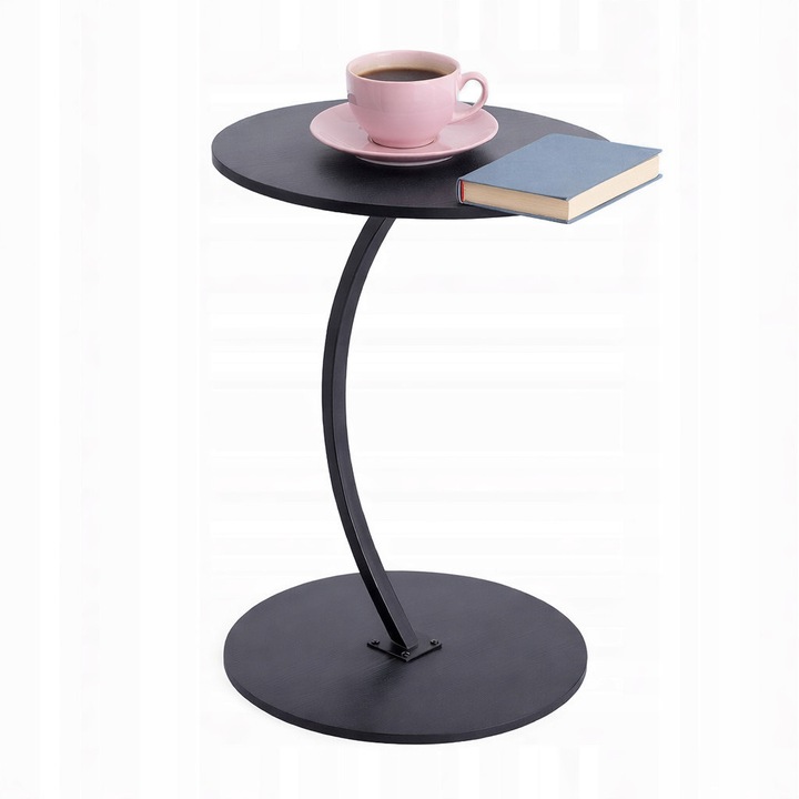 Masa laterala rotunda neagra pentru salon sau dormitor