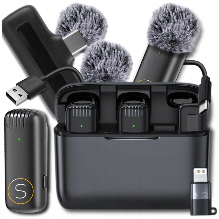 Set Microfoane Wireless Slayo Mike S13, Reductie Zgomot, 2x Microfon, USB-C, Etui de Incarcare